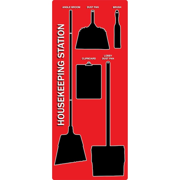 5S Housekeeping Shadow Board Broom Station Version 12  - Red Board / Black Shadows No Broom